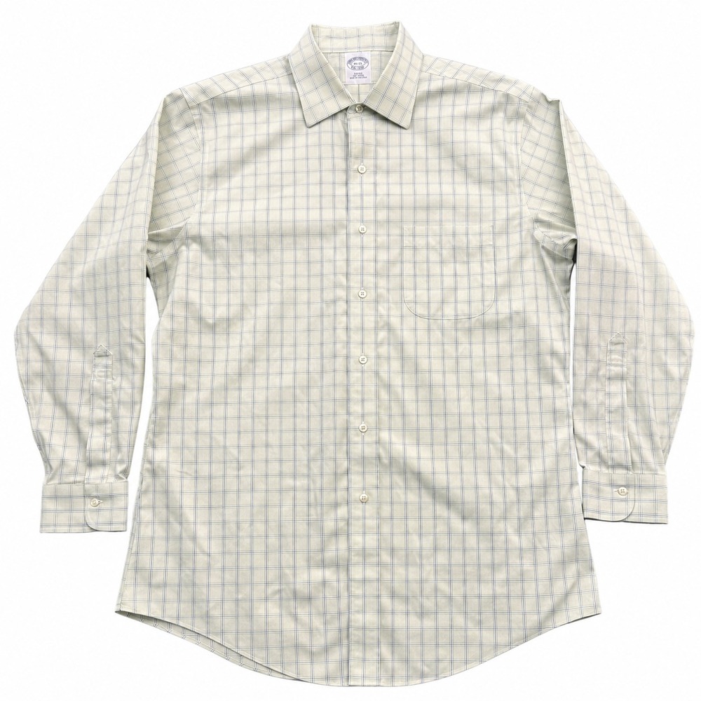 Brooks Brothers 1818 Slim Fit Non Iron‎ Dress Shirt 16-33 (M-L) Green Blue Plaid